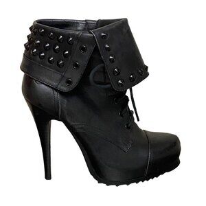 Bronx Renna Gade Studded Black Leather Heeled Booties